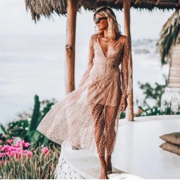 For Love & Lemons All That Glitters Maxi Dress in White NWT